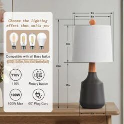 20 In. Black Vintage Ceramic Bedroom Living Room Bedside Desk Nightstand Table Lamps (Set Of 2) -Lamp Parts black table lamps t233 bk c3 1000