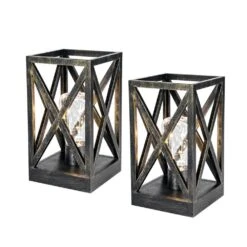 8.9 In. 2-Pack Retro Battery Powered Indoor Table Lamps, Black And Gold Finish