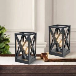 8.9 In. 2-Pack Retro Battery Powered Indoor Table Lamps, Black Finish -Lamp Parts black table lamps wbtl jh09 kd 4f 1000