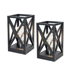 8.9 In. 2-Pack Retro Battery Powered Indoor Table Lamps, Black Finish