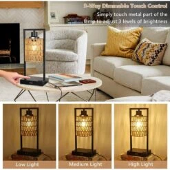 15 In. H Black Charging Rattan Table Lamps With AC Outlet And 2 USB Ports, Lamp Woven Shade,2 Bulbs Included (Set Of 2) -Lamp Parts black table lamps ym sn5382 40 1000