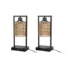 15 In. H Black Charging Rattan Table Lamps With AC Outlet And 2 USB Ports, Lamp Woven Shade,2 Bulbs Included (Set Of 2)