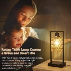 15 In. H Black Charging Rattan Table Lamps With AC Outlet And 2 USB Ports, Lamp Woven Shade,2 Bulbs Included (Set Of 2) -Lamp Parts black table lamps ym sn5382 a0 1000