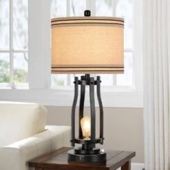 28 In. Black Tall Table Lamps (Set Of 2) 2-Lights Bedside Nightstand Lamp With Shade -Lamp Parts black table lamps yxfgtdhs 44 1000