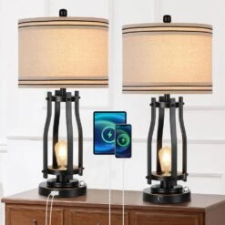 28 In. Black Tall Table Lamps (Set Of 2) 2-Lights Bedside Nightstand Lamp With Shade -Lamp Parts black table lamps yxfgtdhs 4f 1000
