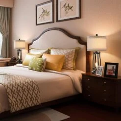 28 In. Black Tall Table Lamps (Set Of 2) 2-Lights Bedside Nightstand Lamp With Shade -Lamp Parts black table lamps yxfgtdhs 76 1000