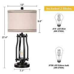 28 In. Black Tall Table Lamps (Set Of 2) 2-Lights Bedside Nightstand Lamp With Shade -Lamp Parts black table lamps yxfgtdhs c3 1000