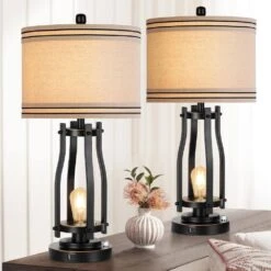 28 In. Black Tall Table Lamps (Set Of 2) 2-Lights Bedside Nightstand Lamp With Shade -Lamp Parts black table lamps yxfgtdhs fa 1000