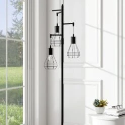 65.05 In. 3-Light Black Boho Metal Tree Standing Floor Lamps With Shades -Lamp Parts black uixe floor lamps ssl 62432 44 1000