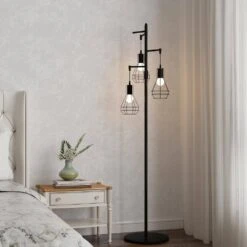 65.05 In. 3-Light Black Boho Metal Tree Standing Floor Lamps With Shades -Lamp Parts black uixe floor lamps ssl 62432 76 1000