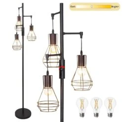 65 In. Black Boho Metal Dimmable Tree Standing Floor Lamps With 3 LED Edison Bulbs -Lamp Parts black uixe floor lamps ssl 62532 1 1f 1000