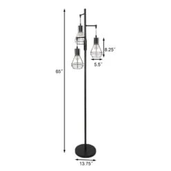 65 In. Black Boho Metal Dimmable Tree Standing Floor Lamps With 3 LED Edison Bulbs -Lamp Parts black uixe floor lamps ssl 62532 1 4f 1000
