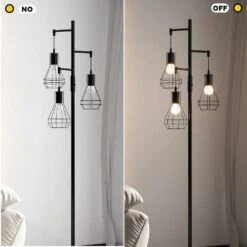 65 In. Black Boho Metal Dimmable Tree Standing Floor Lamps With 3 LED Edison Bulbs -Lamp Parts black uixe floor lamps ssl 62532 1 66 1000