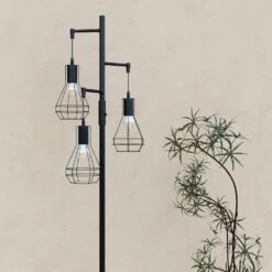 65 In. Black Boho Metal Dimmable Tree Standing Floor Lamps With 3 LED Edison Bulbs -Lamp Parts black uixe floor lamps ssl 62532 1 c3 1000