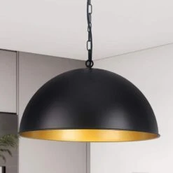1 Light Black Shaded Modern Pendant Light With Metal Dome Shade For Dinning Room,No Bulbs Included