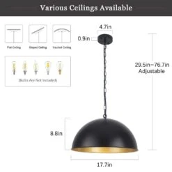 1 Light Black Shaded Modern Pendant Light With Metal Dome Shade For Dinning Room,No Bulbs Included -Lamp Parts black white adsensty pendant lights h5 450bpg d0197 66 1000