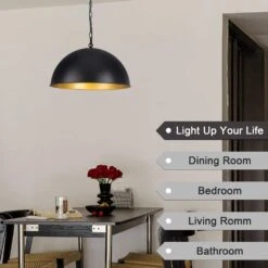1 Light Black Shaded Modern Pendant Light With Metal Dome Shade For Dinning Room,No Bulbs Included -Lamp Parts black white adsensty pendant lights h5 450bpg d0197 a0 1000