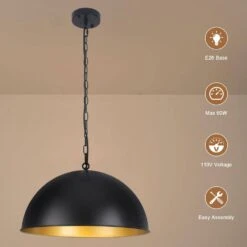 1 Light Black Shaded Modern Pendant Light With Metal Dome Shade For Dinning Room,No Bulbs Included -Lamp Parts black white adsensty pendant lights h5 450bpg d0197 c3 1000