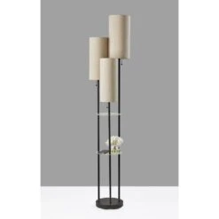 Adesso Trio 68 In. Black With Antique Brass Accents Shelf Floor Lamps -Lamp Parts black with antique brass accents adesso floor lamps 4305 01 31 1000