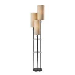Adesso Trio 68 In. Black With Antique Brass Accents Shelf Floor Lamps