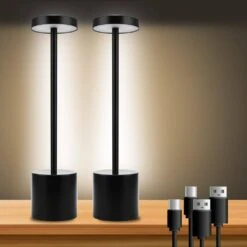 13.4 In. Black Cordless Rechargeable Integrated LED Table Lamp, Modern Portable Stepless Brightness Desk Lamps (2-Pack)