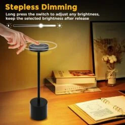 13.4 In. Black Cordless Rechargeable Integrated LED Table Lamp, Modern Portable Stepless Brightness Desk Lamps (2-Pack) -Lamp Parts black yansun table lamps ha td02901abl 2 c3 1000
