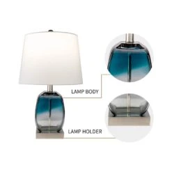 20.5 In. Clear Coastal Dimmable Glass Bedroom Living Room Bedside Desk Nightstand Table Lamps USB Port (Set Of 2) -Lamp Parts blue clear maxax table lamps t16 1f 1000