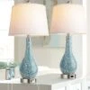Modern 26 In. H Blue Table Lamps With White Shade, Bedside Lamps With USB A+C Ports For Living Room Decor (2-Pack)
