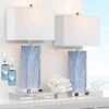 25 In. H Modern Touch Control Table Lamps With USB Ports, AC Outlet, Dimmable Marble Rectangular Shade, Blue