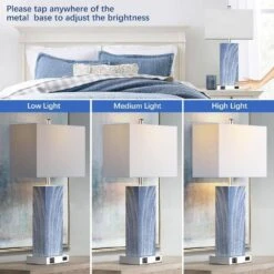 25 In. H Modern Touch Control Table Lamps With USB Ports, AC Outlet, Dimmable Marble Rectangular Shade, Blue -Lamp Parts blue jushua desk lamps ct zy p272210 66 1000