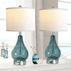 22.5 In. Blue Touch Control Table Lamps, Dimmable LED Bedside Lamps With White Shade For Home Decor (2-Pack)