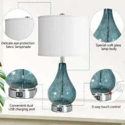 22.5 In. Blue Touch Control Table Lamps, Dimmable LED Bedside Lamps With White Shade For Home Decor (2-Pack) -Lamp Parts blue jushua desk lamps ct zy p272219 66 1000