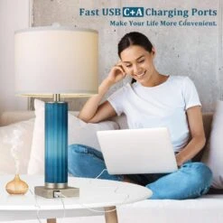 26.5 In. Table Lamps Set Of 2 For Living Room, Blue Glass Bedroom Lamp For Bedside With USB C+A Charging Ports 12 26.5 In. Table Lamps Set Of 2 For Living Room, Blue Glass Bedroom Lamp For Bedside With USB C+A Charging Ports -Lamp Parts blue ltemziiy table lamps ts032 1f 1000