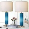 26.5 In. Table Lamps Set Of 2 For Living Room, Blue Glass Bedroom Lamp For Bedside With USB C+A Charging Ports -Lamp Parts blue ltemziiy table lamps ts032 64 1000