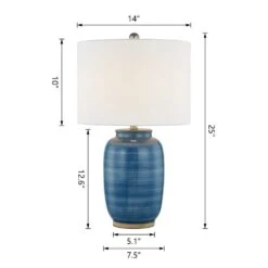 25 In. Blue Vintage Ceramic Bedroom Living Room Bedside Desk Nightstand Table Lamps USB Port (Set Of 2) -Lamp Parts blue maxax table lamps t176 bu s 40 1000