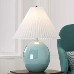 20.5 In. Blue Coastal Ceramic Bedroom Living Room Bedside Desk Nightstand Table Lamps (Set Of 2) -Lamp Parts blue maxax table lamps t231 bu s 40 1000