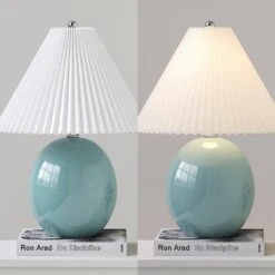 20.5 In. Blue Coastal Ceramic Bedroom Living Room Bedside Desk Nightstand Table Lamps (Set Of 2) -Lamp Parts blue maxax table lamps t231 bu s 66 1000