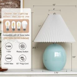 20.5 In. Blue Coastal Ceramic Bedroom Living Room Bedside Desk Nightstand Table Lamps (Set Of 2) -Lamp Parts blue maxax table lamps t231 bu s a0 1000