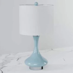 Sacramento 23 In. Blue Modern Dimmable Ceramic Bedroom Living Room Bedside Desk Nightstand Table Lamps Usb Port