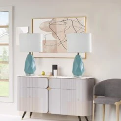 Sacramento 23 In. Blue Modern Ceramic Bedroom Living Room Bedside Desk Nightstand Table Lamps -Lamp Parts blue maxax table lamps t258 bu s 1d 1000