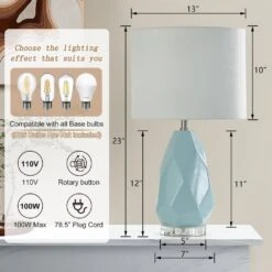 Sacramento 23 In. Blue Modern Ceramic Bedroom Living Room Bedside Desk Nightstand Table Lamps -Lamp Parts blue maxax table lamps t258 bu s a0 1000