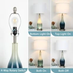 (Set Of 2) 26 In. Tall Glass Table Lamps With 2 USB Charging Ports And LED Nightlight, Blue -Lamp Parts blue nordic hygge table lamps b0c3qy5vfr 44 1000