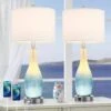 (Set Of 2) 26 In. Tall Glass Table Lamps With 2 USB Charging Ports And LED Nightlight, Blue -Lamp Parts blue nordic hygge table lamps b0c3qy5vfr 64 1000