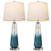 27.5" Modern Tall Table Lamps Bule Glass Bedside Lamps With 2 USB Ports White Fabric Shade For Living Room Bedroom Decor -Lamp Parts blue rottogoon table lamps qmlp047bl2 64 1000