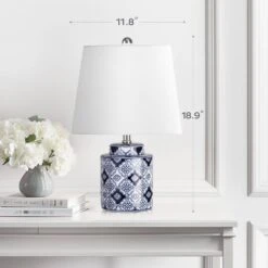 18.9 In. Blue Ceramic Table Lamps Set Of 2, Porcelain Style Ginger Jar Lamps W/9W LED Bulb For Living Room Bedroom Study -Lamp Parts blue rottogoon table lamps wylp458ad2 1d 1000