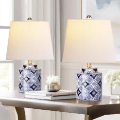 18.9 In. Blue Ceramic Table Lamps Set Of 2, Porcelain Style Ginger Jar Lamps W/9W LED Bulb For Living Room Bedroom Study -Lamp Parts blue rottogoon table lamps wylp458ad2 c3 1000
