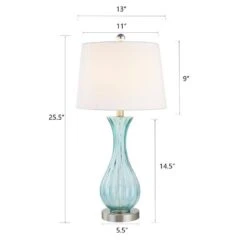 25.5 In. Blue Coastal Glass Bedroom Living Room Bedside Desk Nightstand Table Lamps (Set Of 2) -Lamp Parts blue silver maxax table lamps t78 bu 44 1000