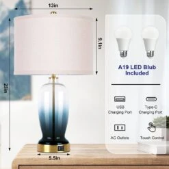 23 In.Modern Blue Glass Touch Table Lamps Set Of 2 With USB Port, 3 Way Dimmable Nightstand Lamps(2 Bulbs Include) 11 23 In.Modern Blue Glass Touch Table Lamps Set Of 2 With USB Port, 3 Way Dimmable Nightstand Lamps(2 Bulbs Include) -Lamp Parts blue table lamps hxbltdjbl 4f 1000