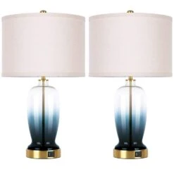 23 In.Modern Blue Glass Touch Table Lamps Set Of 2 With USB Port, 3 Way Dimmable Nightstand Lamps(2 Bulbs Include)