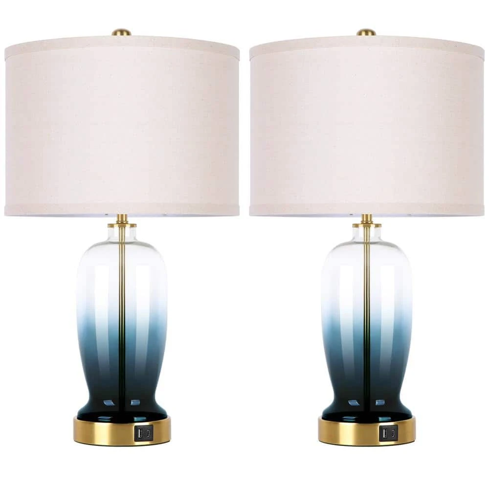 23 In.Modern Blue Glass Touch Table Lamps Set Of 2 With USB Port, 3 Way Dimmable Nightstand Lamps(2 Bulbs Include) 3 23 In.Modern Blue Glass Touch Table Lamps Set Of 2 With USB Port, 3 Way Dimmable Nightstand Lamps(2 Bulbs Include)